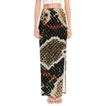 Brown And Black Snakeskin Print High Slit Maxi Skirt
