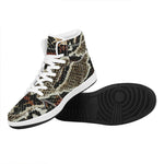 Brown And Black Snakeskin Print High Top Leather Sneakers