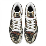 Brown And Black Snakeskin Print High Top Leather Sneakers