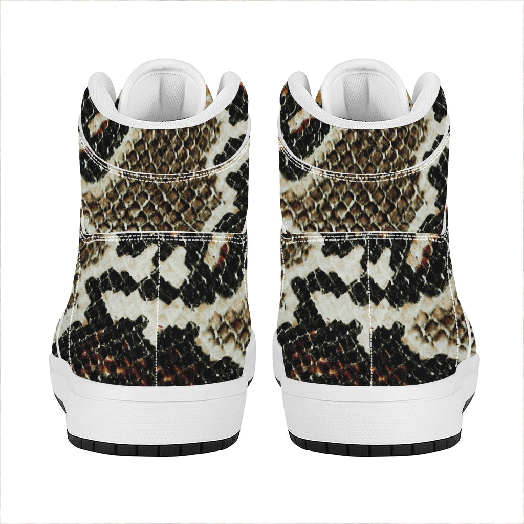Brown And Black Snakeskin Print High Top Leather Sneakers