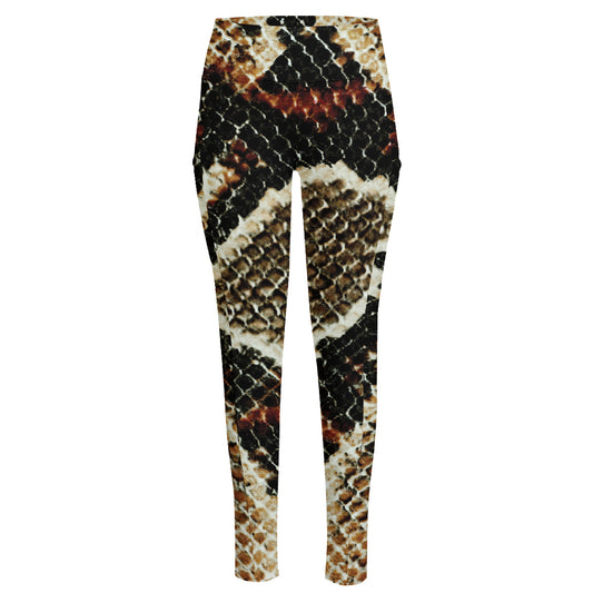 Brown And Black Snakeskin Print High-Waisted Pocket Leggings