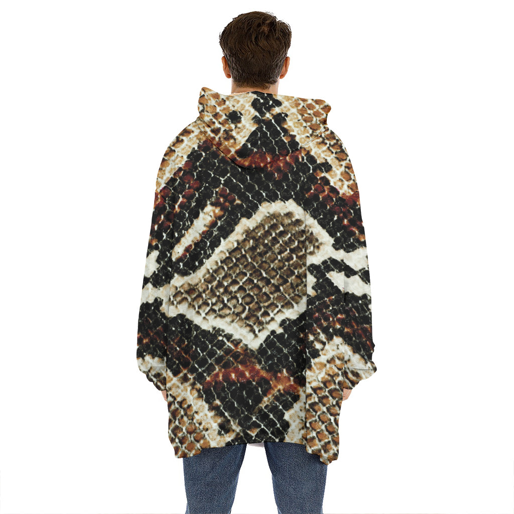 Brown And Black Snakeskin Print Hoodie Blanket