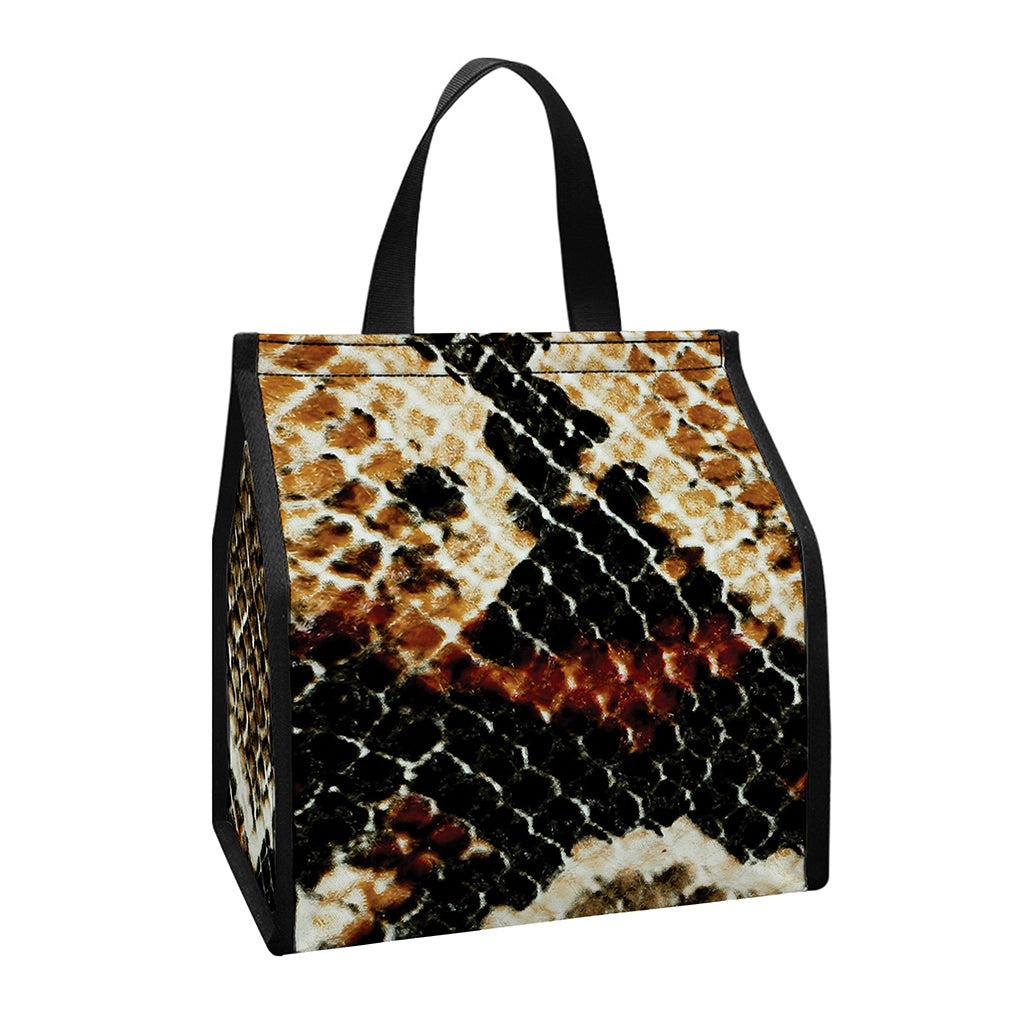 Brown And Black Snakeskin Print Insulated Lunch Tote