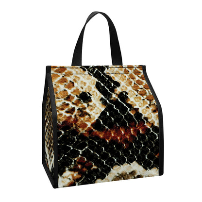 Brown And Black Snakeskin Print Insulated Lunch Tote