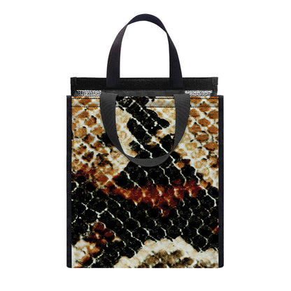 Brown And Black Snakeskin Print Insulated Lunch Tote