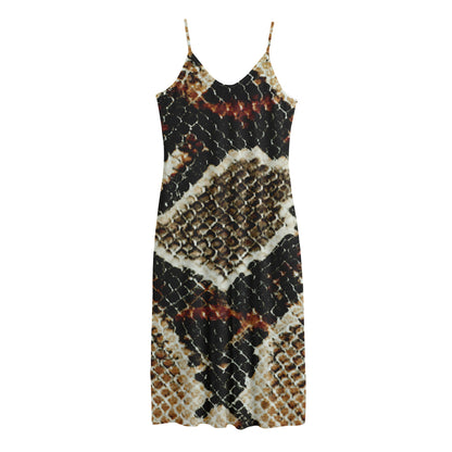 Brown And Black Snakeskin Print Jersey Midi Cami Dress