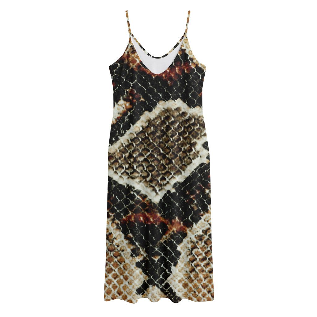 Brown And Black Snakeskin Print Jersey Midi Cami Dress