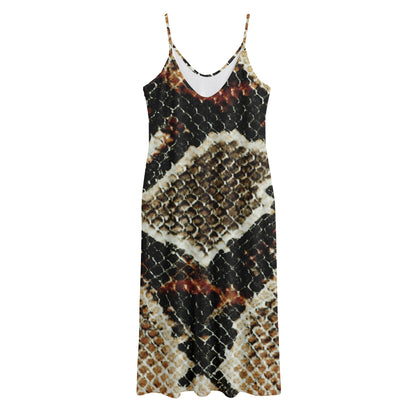 Brown And Black Snakeskin Print Jersey Midi Cami Dress