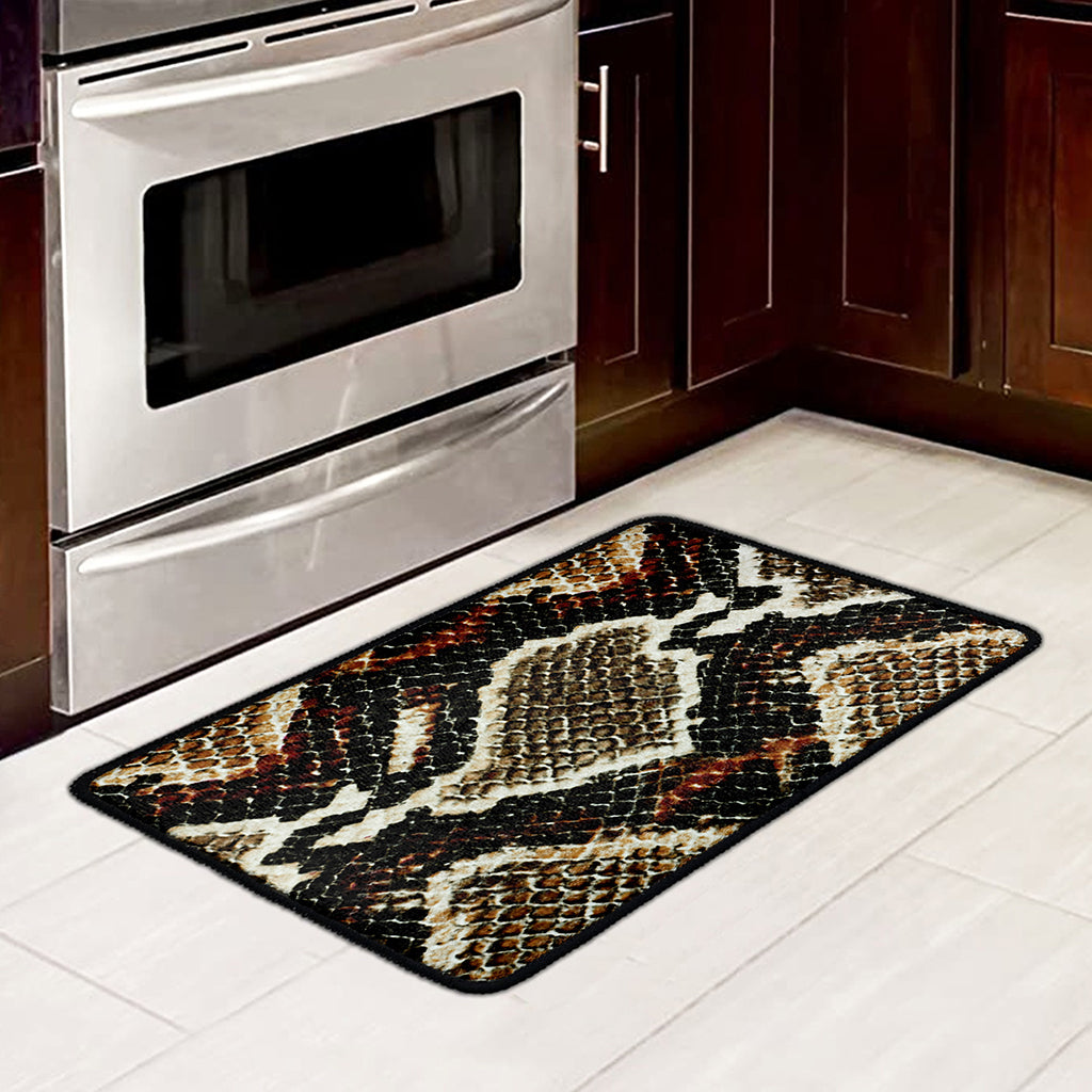 Brown And Black Snakeskin Print Kitchen Mat