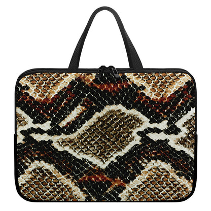 Brown And Black Snakeskin Print Laptop Sleeve With Handle