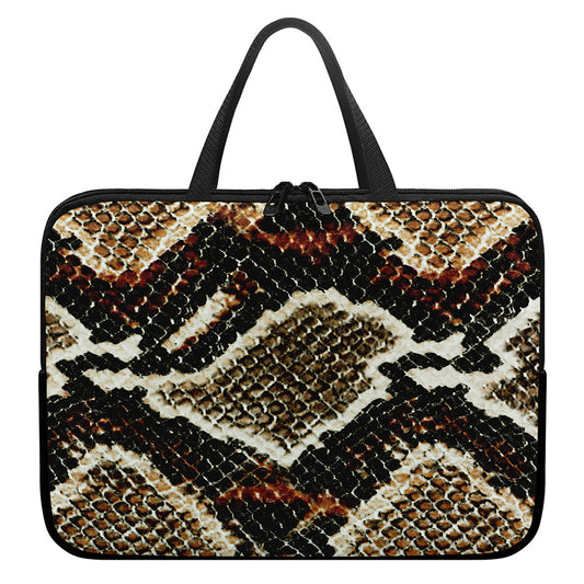 Brown And Black Snakeskin Print Laptop Sleeve With Handle