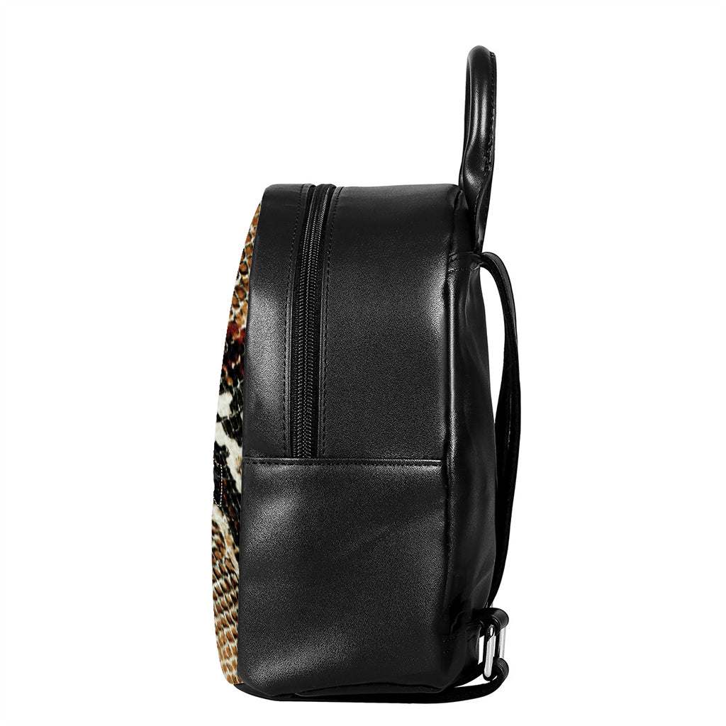 Brown And Black Snakeskin Print Leather Backpack