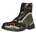 Brown And Black Snakeskin Print Lace-Up Boots