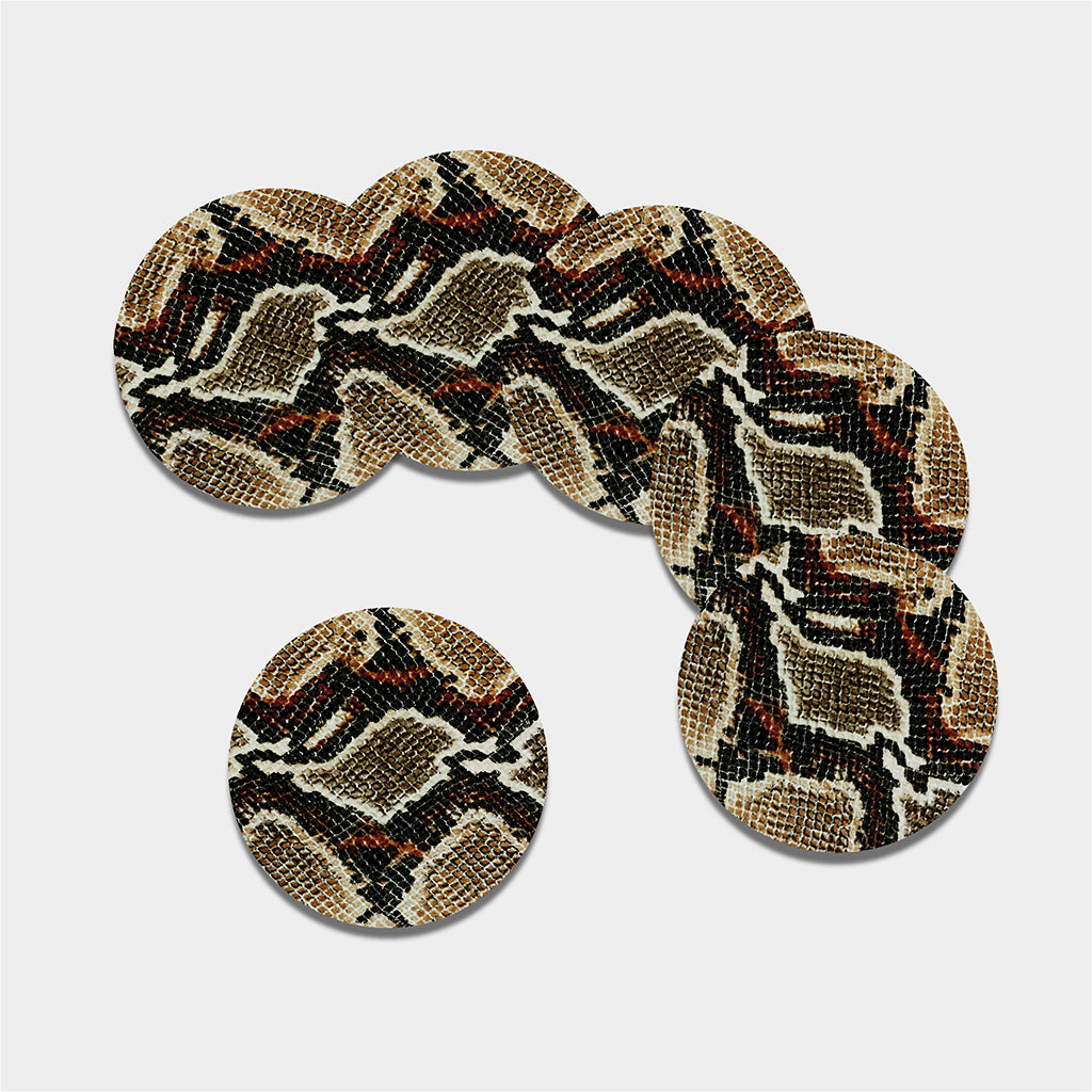 Brown And Black Snakeskin Print Leather Coaster Set