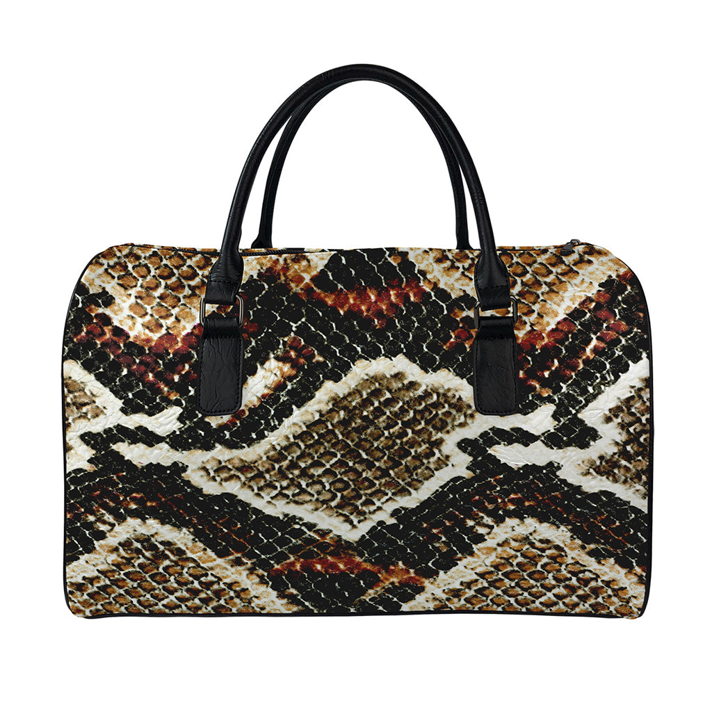 Brown And Black Snakeskin Print Leather Duffle Bag