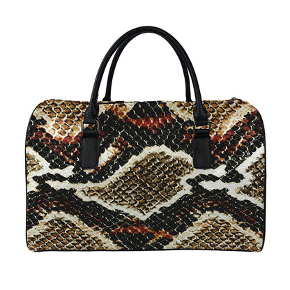 Brown And Black Snakeskin Print Leather Duffle Bag
