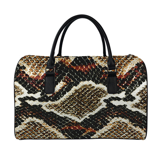 Brown And Black Snakeskin Print Leather Duffle Bag