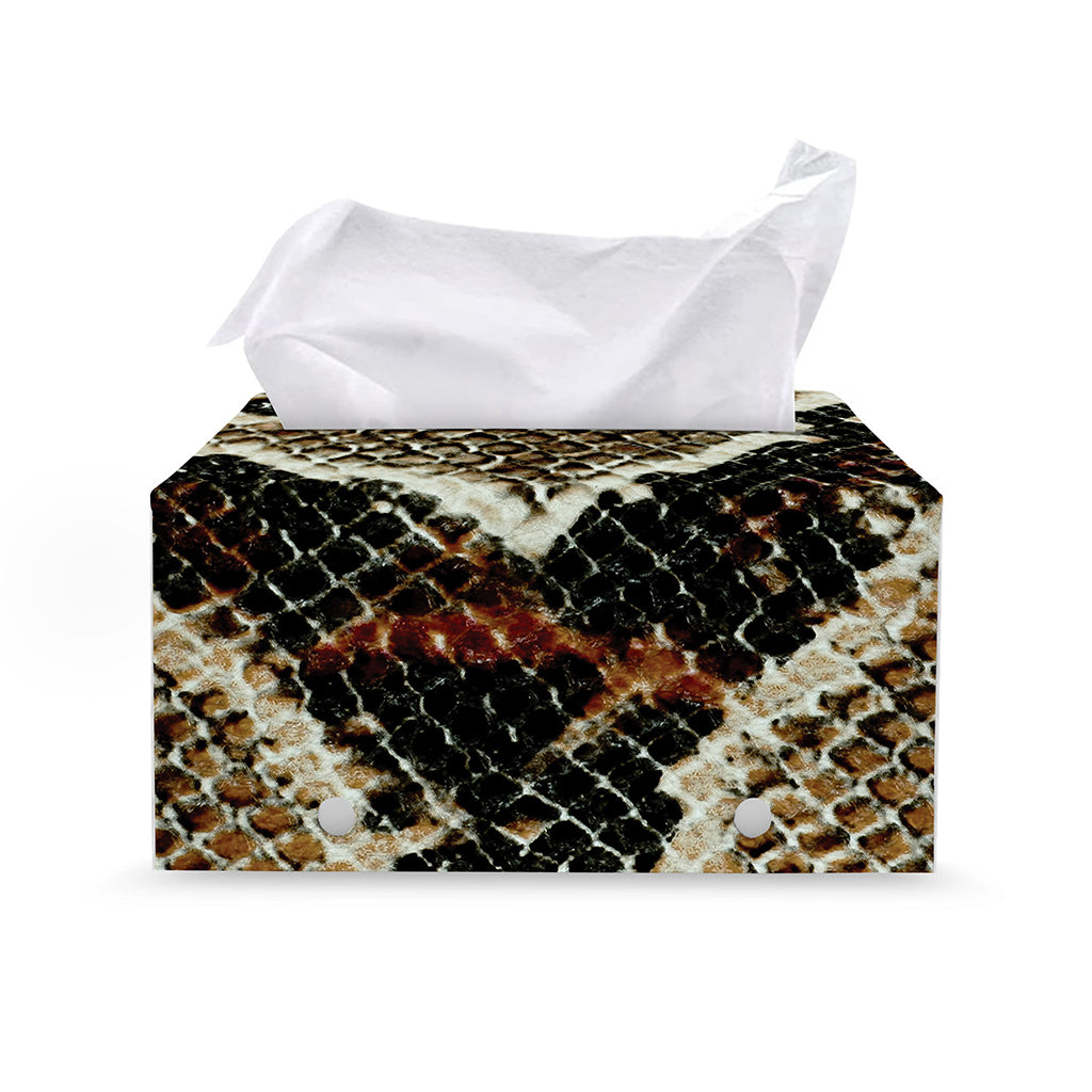 Brown And Black Snakeskin Print Leather Tissue Box Cover