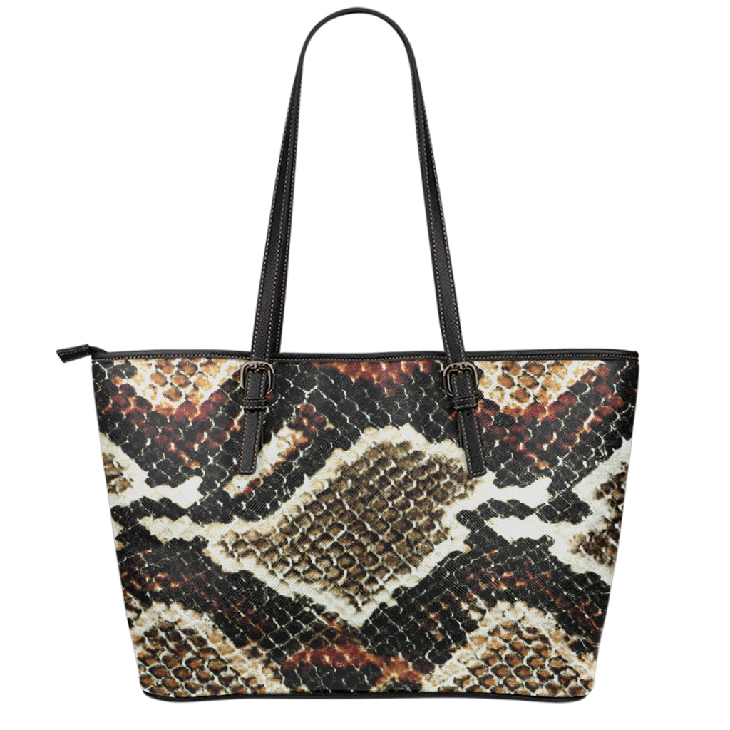 Brown And Black Snakeskin Print Leather Tote Bag