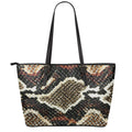 Brown And Black Snakeskin Print Leather Tote Bag With Zipper