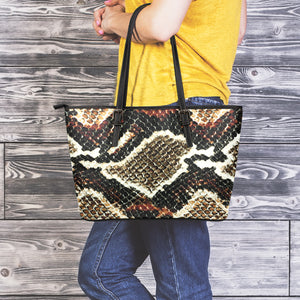 Brown And Black Snakeskin Print Leather Tote Bag