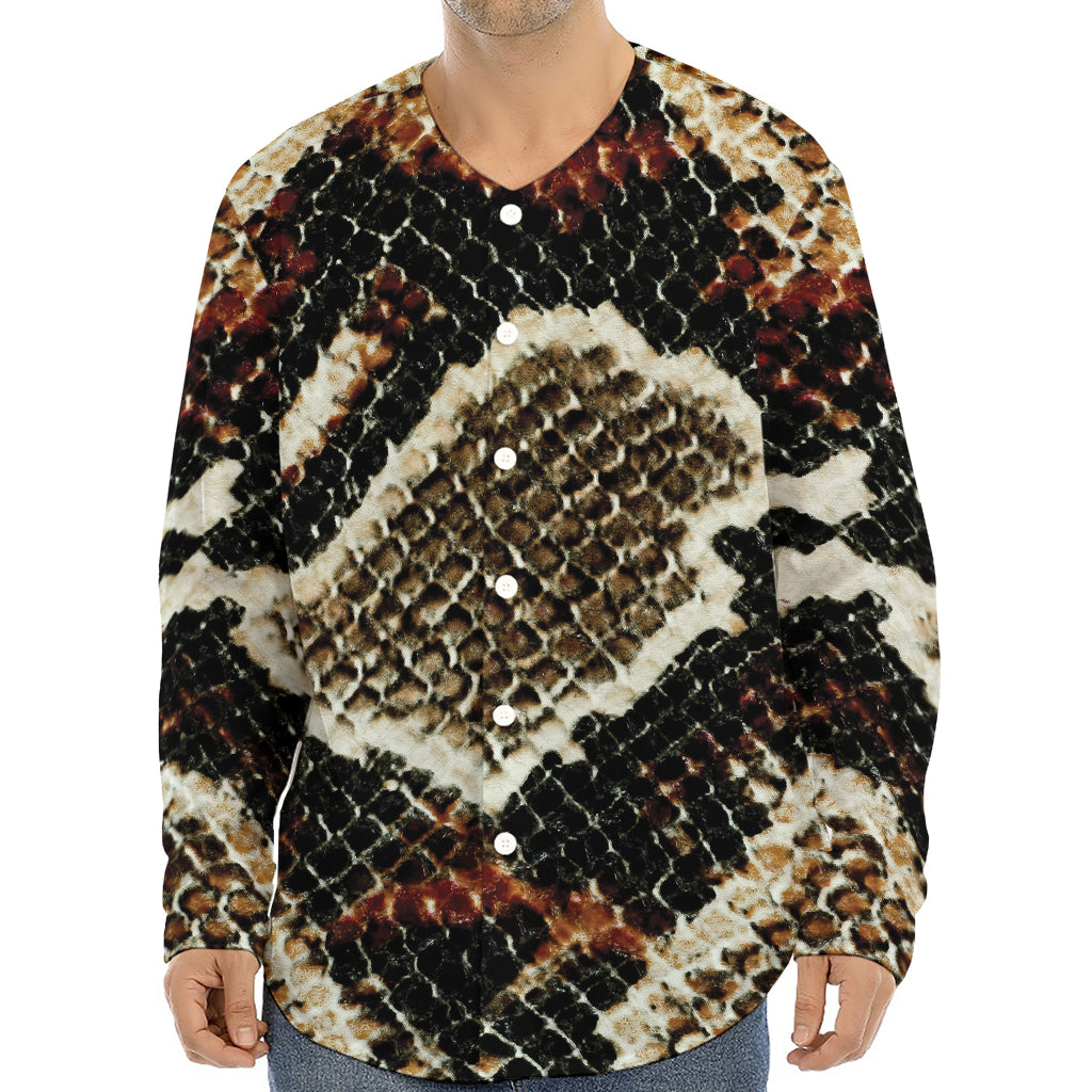 Brown And Black Snakeskin Print Long Sleeve Baseball Jersey