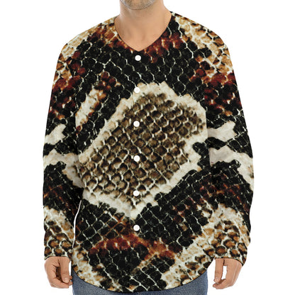 Brown And Black Snakeskin Print Long Sleeve Baseball Jersey