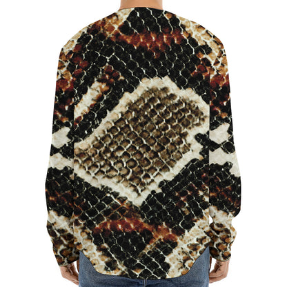Brown And Black Snakeskin Print Long Sleeve Baseball Jersey