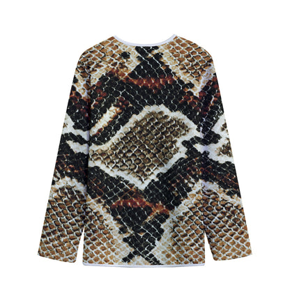 Brown And Black Snakeskin Print Long Sleeve Short Coat
