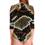 Brown And Black Snakeskin Print Long Sleeve Swimsuit