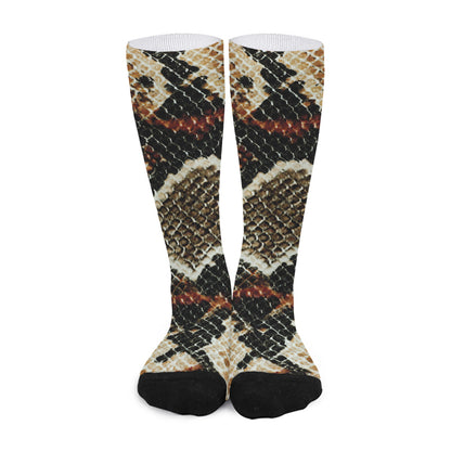 Brown And Black Snakeskin Print Long Socks