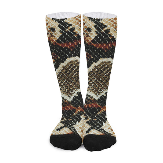 Brown And Black Snakeskin Print Long Socks