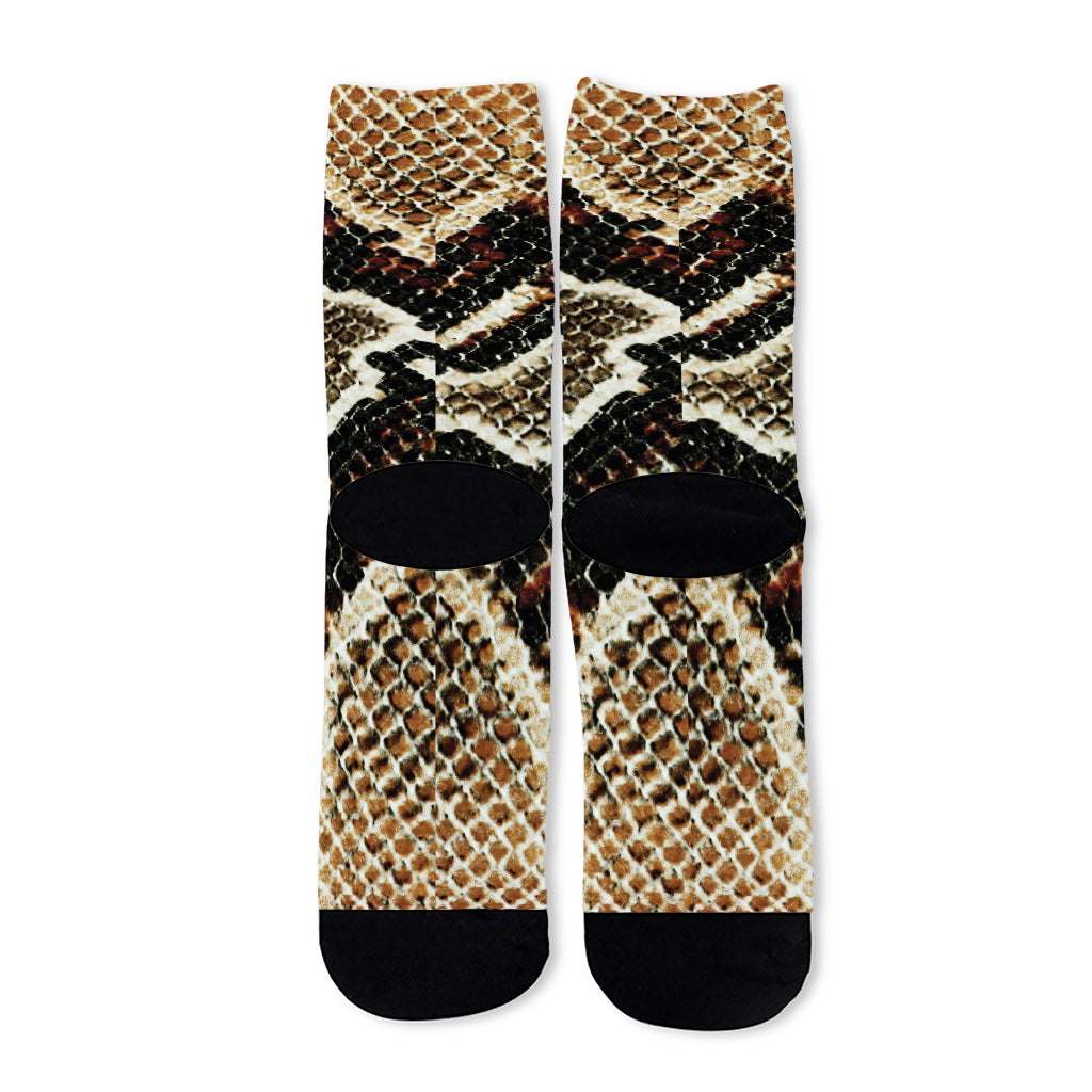Brown And Black Snakeskin Print Long Socks