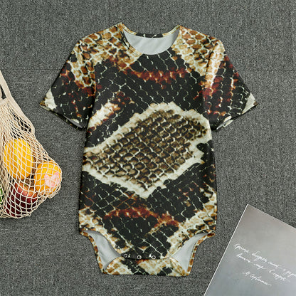 Brown And Black Snakeskin Print Men's Bodysuit