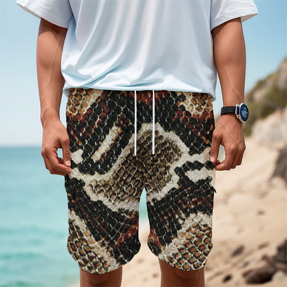 Brown And Black Snakeskin Print Men's Cargo Shorts