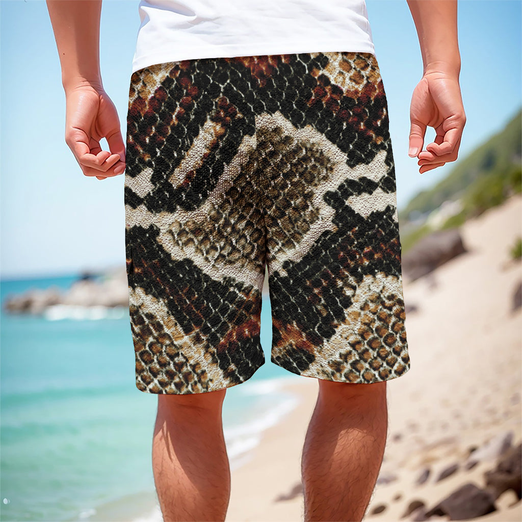 Brown And Black Snakeskin Print Men's Cargo Shorts
