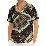 Brown And Black Snakeskin Print Men's Deep V-Neck Shirt