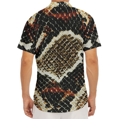 Brown And Black Snakeskin Print Men's Deep V-Neck Shirt