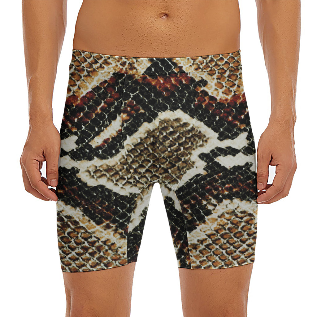 Brown And Black Snakeskin Print Men's Long Boxer Briefs
