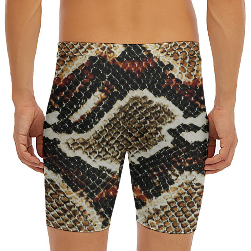 Brown And Black Snakeskin Print Men's Long Boxer Briefs