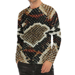 Brown And Black Snakeskin Print Men's Long Sleeve Rash Guard