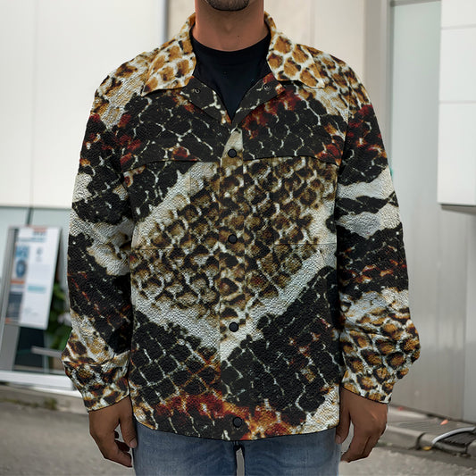 Brown And Black Snakeskin Print Men's Shirt Jacket