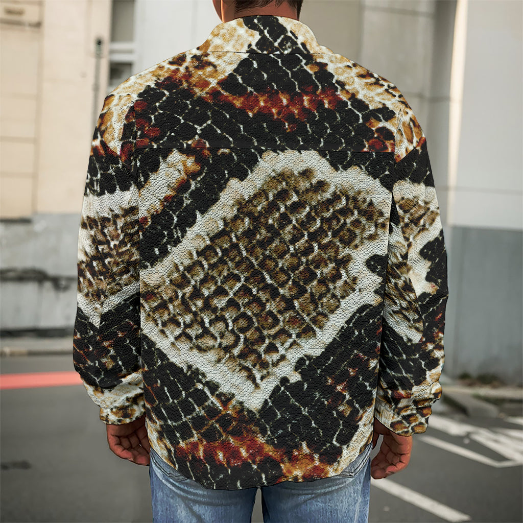 Brown And Black Snakeskin Print Men's Shirt Jacket
