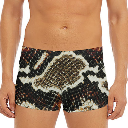 Brown And Black Snakeskin Print Men's Short Boxer Briefs