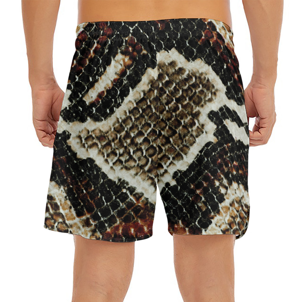 Brown And Black Snakeskin Print Men's Split Running Shorts