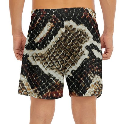 Brown And Black Snakeskin Print Men's Split Running Shorts