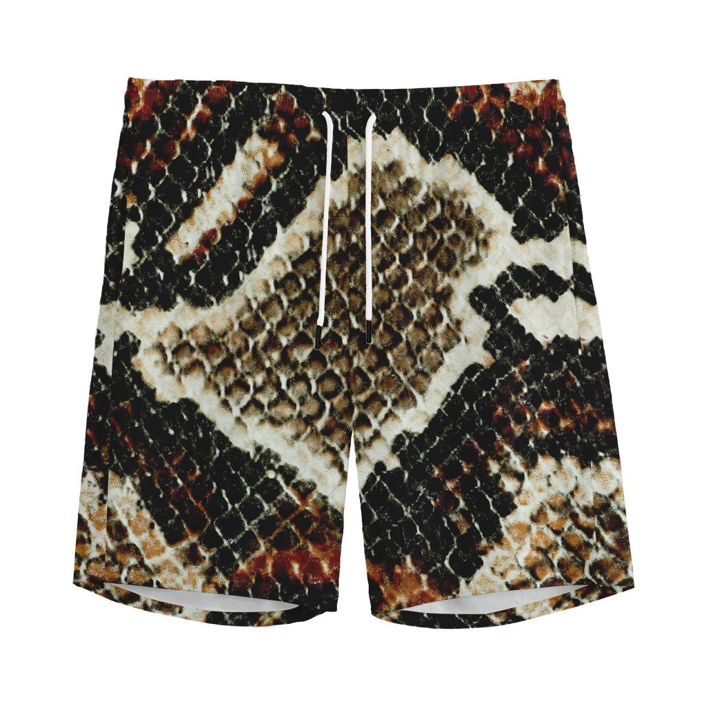 Brown And Black Snakeskin Print Men's Sports Shorts