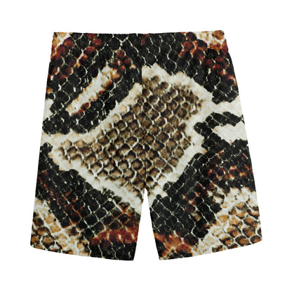 Brown And Black Snakeskin Print Men's Sports Shorts