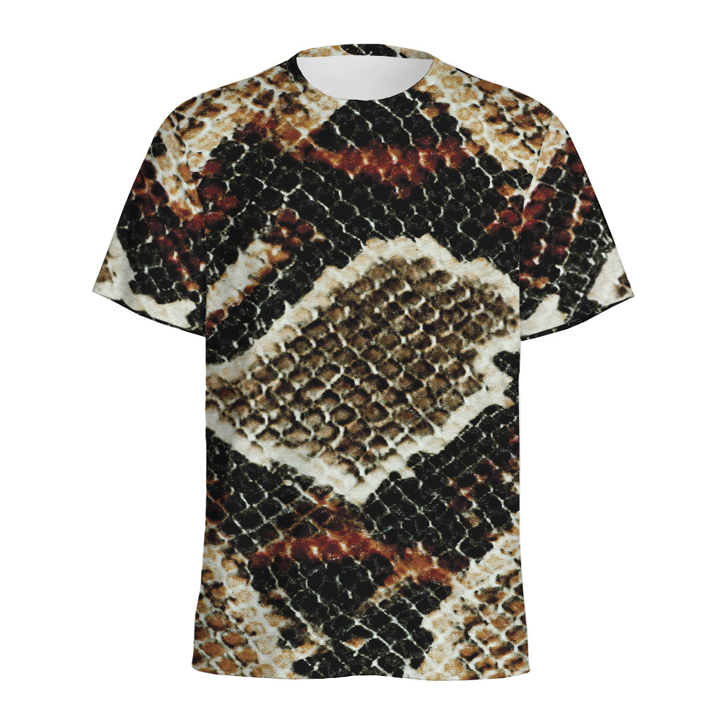 Brown And Black Snakeskin Print Men's Sports T-Shirt