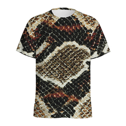 Brown And Black Snakeskin Print Men's Sports T-Shirt